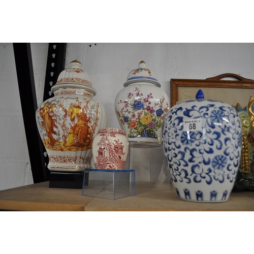 68 - Four lidded ceramic ginger jars in varying sizes and designs