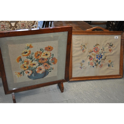 69 - Two tapestry/embroidery fire screens with floral designs