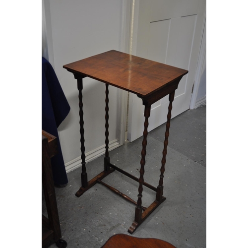 96 - Furniture trio consisting of small stool, two drawer tea trolley, plus a bobbin style table