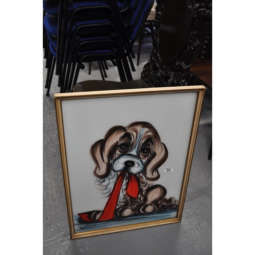 55 - Mid century reverse glass  painting of a dog, signed Beccafichi, approx overall size  H64cm x L49cm