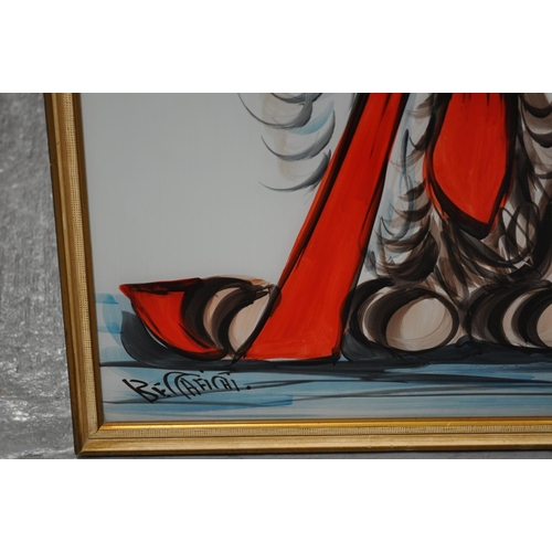 55 - Mid century reverse glass  painting of a dog, signed Beccafichi, approx overall size  H64cm x L49cm