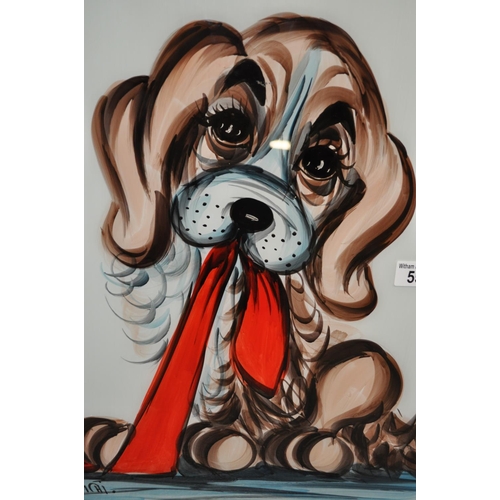 55 - Mid century reverse glass  painting of a dog, signed Beccafichi, approx overall size  H64cm x L49cm