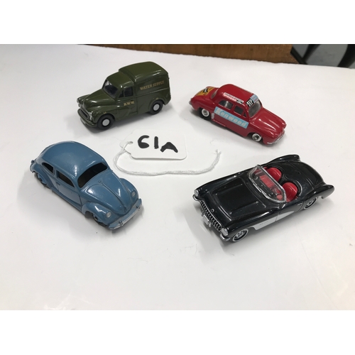 61A - Dinky Volkswagen No 181, 1956 Chevrolet Corvette plus two other Corgi/Dinky die cast cars – x4 vehic... 