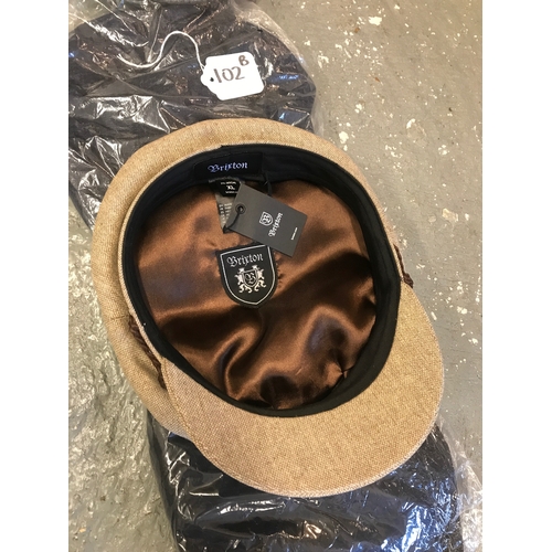 102B - A quantity of x5 brand new Brixton caps with tags in various styles and sizes ‘Peaky blinders’ style