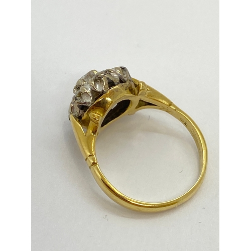 308 - 18ct gold and diamond cluster ring, hallmarked London, approx size K, approx 0.45 total CT