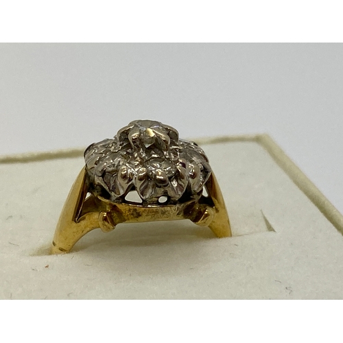 308 - 18ct gold and diamond cluster ring, hallmarked London, approx size K, approx 0.45 total CT