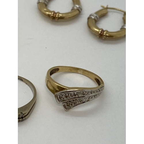 311 - A 9ct yellow gold ring with chip diamonds approx size M gross approx weight 1.9g, together with 18ct... 