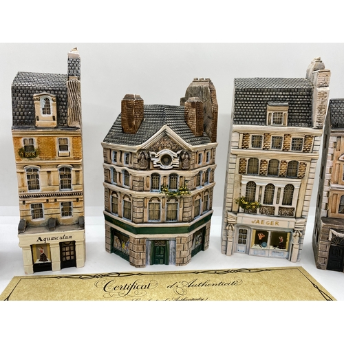 Seven pieces of hand made Gault architectural themed miniature
