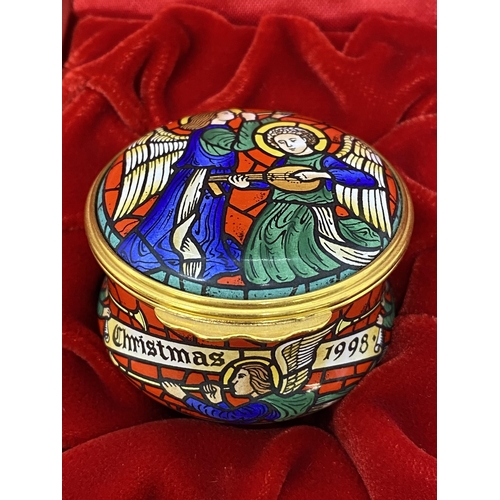 10 - Christmas themed ceramic trinket boxes by Halcyon Days consecutively dating from 1991 to 1999. All b... 