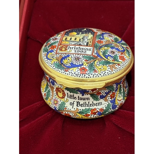 10 - Christmas themed ceramic trinket boxes by Halcyon Days consecutively dating from 1991 to 1999. All b... 