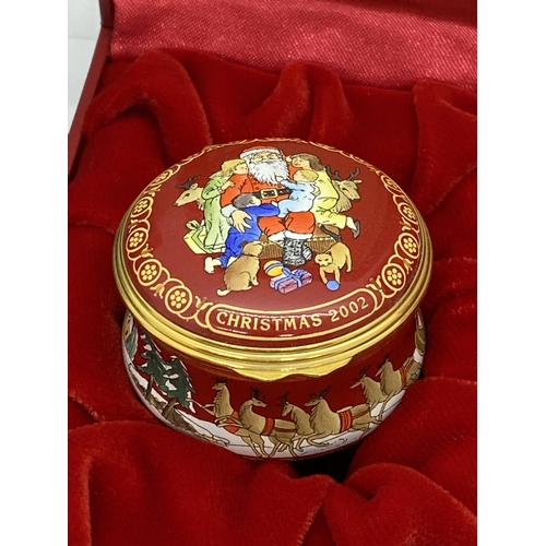 11 - Christmas themed ceramic trinket boxes by Halcyon Days consecutively dating from 2000 to 2007. All b... 