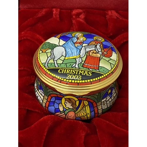 11 - Christmas themed ceramic trinket boxes by Halcyon Days consecutively dating from 2000 to 2007. All b... 