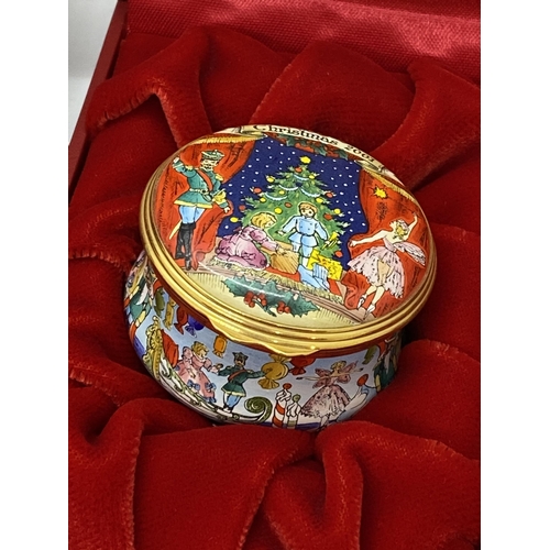 11 - Christmas themed ceramic trinket boxes by Halcyon Days consecutively dating from 2000 to 2007. All b... 