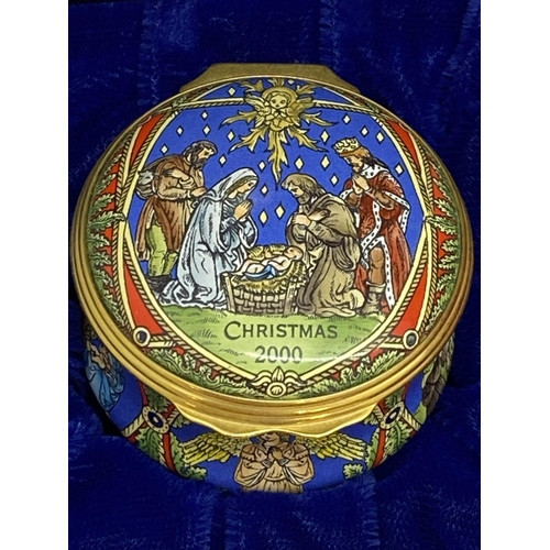 11 - Christmas themed ceramic trinket boxes by Halcyon Days consecutively dating from 2000 to 2007. All b... 