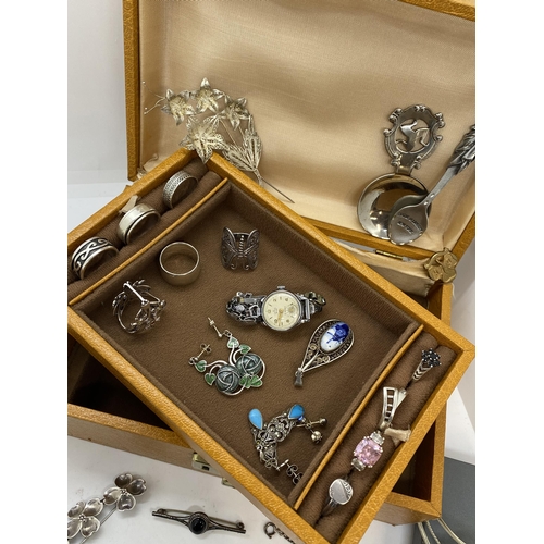 238 - Jewellery box containing a selection of items including, necklaces, rings, bracelets, charms, brooch... 