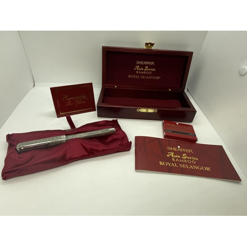 8 - Sheaffer Asian Series Bamboo Royal Selangor fountain pen with 18k gold nib in original presentation ... 