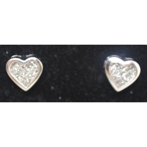 151 - Pair of modern 9ct white gold heart shaped, princess cut diamond stud earrings, hallmarked to stem, ... 