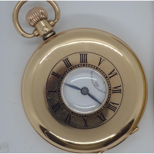 153 - A 9ct gold half-hunter pocket watch, the  case hallmarked for A.L.D 323999, hallmark Birmingham 1925... 