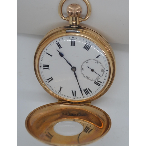 153 - A 9ct gold half-hunter pocket watch, the  case hallmarked for A.L.D 323999, hallmark Birmingham 1925... 