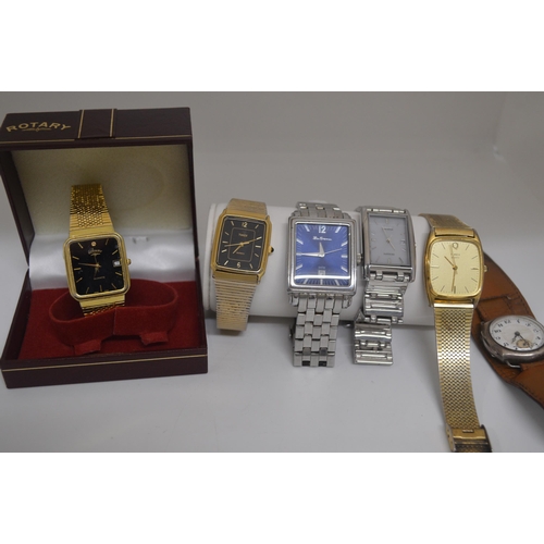 156 - A collection of Gentleman's wristwatches including makers; Rotary, Citizen Eco Drive with rectangula... 