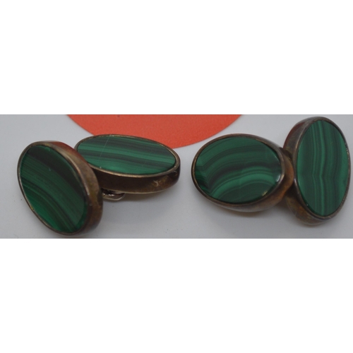 240 - A pair of Malachite sterling silver cufflinks stamped 925, in gift box