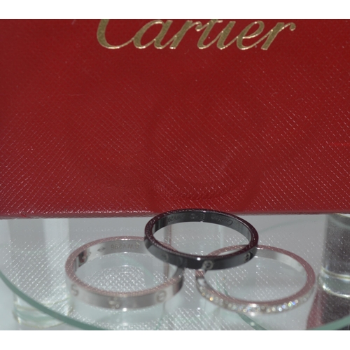 112 - Cartier 18ct white gold diamond and ceramic set of trilogy rings (3 individual rings) decorated with... 