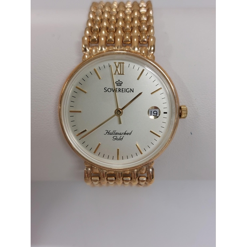 162 - Gentleman's Sovereign 9ct Gold cased  Wristwatch (quartz movement), the signed dial with line marker... 