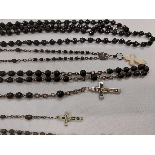 236 - A trio of vintage rosaries together with a faceted necklace (possibly French jet)