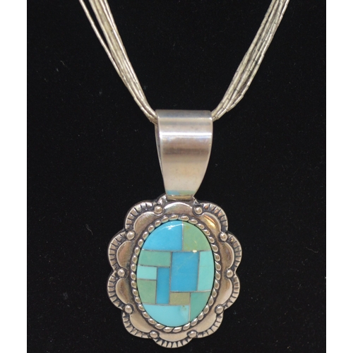 48 - Silver and turquoise necklace by Southwestern Jewellery American designer Carolyn Pollack, c.1980, s... 