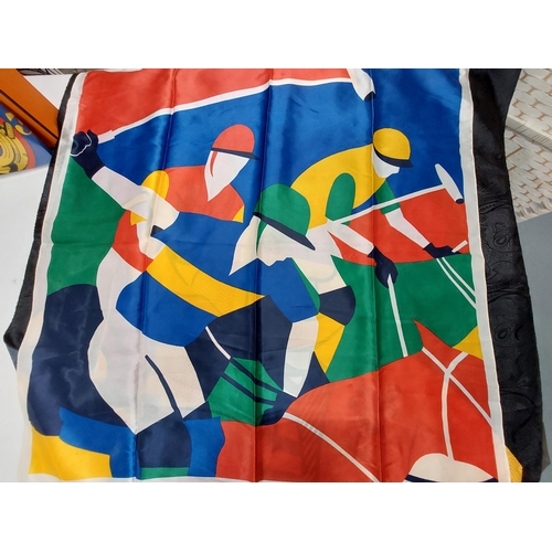 5 - A selection of vintage scarves including a silk scarf featuring colourful polo scene, possibly Chris... 