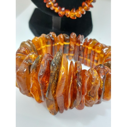 55 - Large amber cognac bracelet and necklace, approx combined gross weight 150g