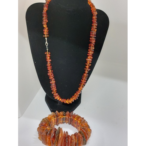 55 - Large amber cognac bracelet and necklace, approx combined gross weight 150g