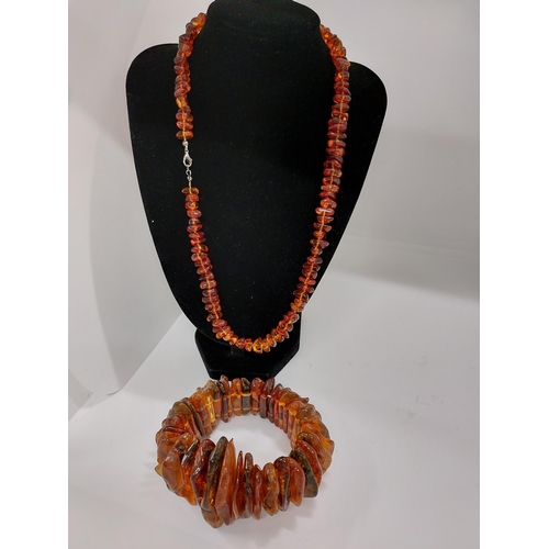 55 - Large amber cognac bracelet and necklace, approx combined gross weight 150g