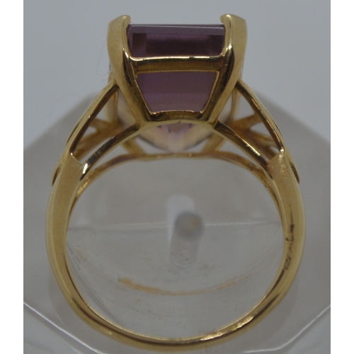 88 - Ametrine dress ring in a rectangular raised mount design, stamped 10k 417 and with 375 Birmingham ha... 