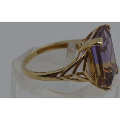 88 - Ametrine dress ring in a rectangular raised mount design, stamped 10k 417 and with 375 Birmingham ha... 