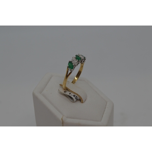 172 - 18ct yellow gold marquise cut five stone emerald and diamond ring. Approx  E0.75ct, D0.50ct. Hallmar... 