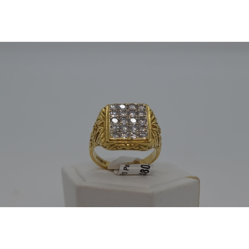 179 - Gentleman's 18ct yellow gold pave set diamond ring, approx 1.60ct, scroll detailing to shoulder, app... 