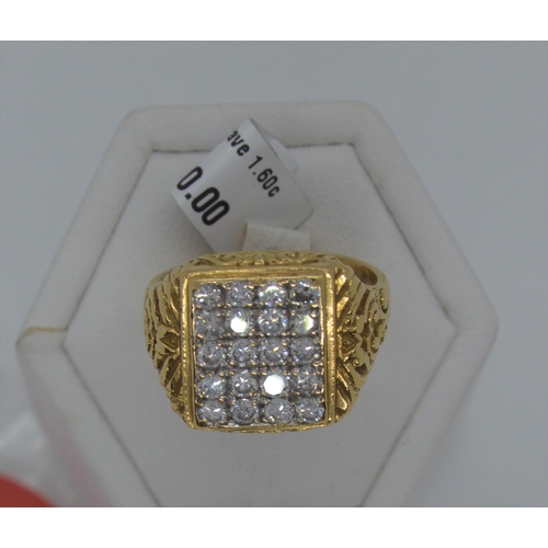 179 - Gentleman's 18ct yellow gold pave set diamond ring, approx 1.60ct, scroll detailing to shoulder, app... 