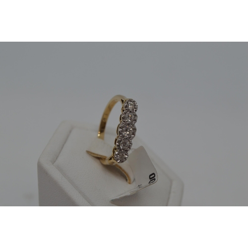 182 - 18ct yellow gold diamond ring, approx size N.  Graduating diamond design approx total 0.50ct, tested... 