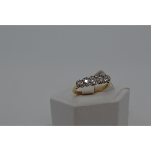 182 - 18ct yellow gold diamond ring, approx size N.  Graduating diamond design approx total 0.50ct, tested... 