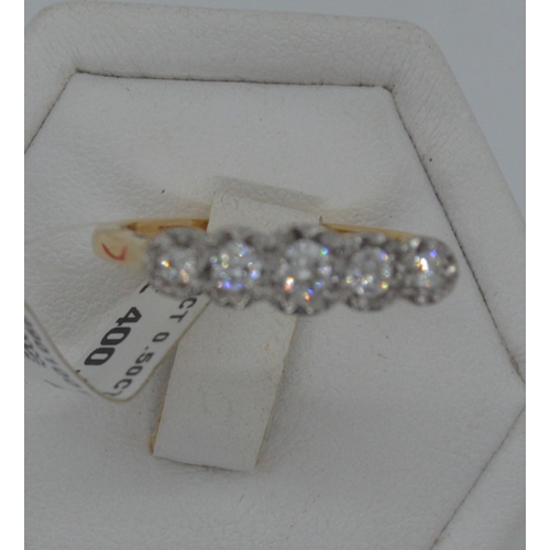 182 - 18ct yellow gold diamond ring, approx size N.  Graduating diamond design approx total 0.50ct, tested... 