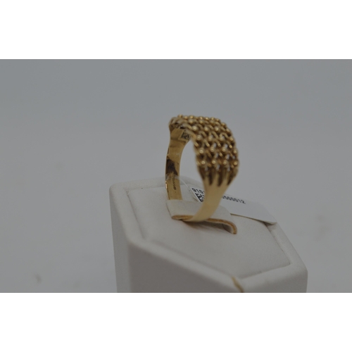 185 - 9ct yellow gold four row Gate keeper ring, approx size T/U.  marked 375, approx gross weight 3.7g. T... 