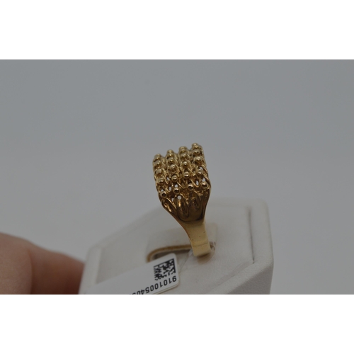 185 - 9ct yellow gold four row Gate keeper ring, approx size T/U.  marked 375, approx gross weight 3.7g. T... 