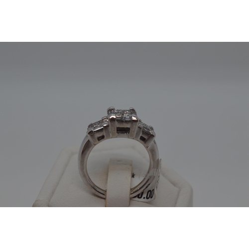 187 - 18ct white gold 1ct baguette and princess cut diamond ring, marked zen 750  bg:0.32 Pr:0.68 approx g... 