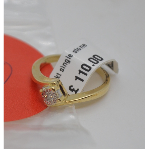 203 - 9ct yellow gold single stone diamond ring, approx size J,  marked 375. This item has been consigned ... 