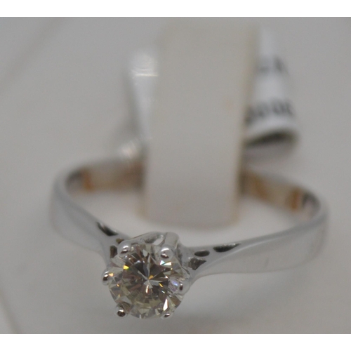 205 - 18ct white gold solitaire diamond ring, approx 0.50ct ct, size M/N.  This item has been consigned fr... 