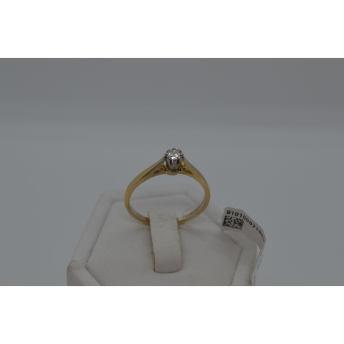 206 - 18ct yellow gold 0.20ct diamond solitaire ring, approx size O.  Hallmarked Birmingham, approx gross ... 