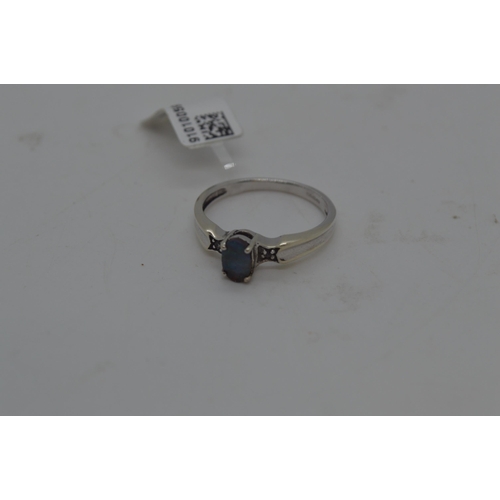 209 - 9ct white gold opal and diamond ring, hallmarked 375 Birmingham, approx size N.  This item has been ... 