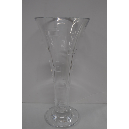 23 - A Waterford crystal Geo pattern fluted trumpet vase, etched John Rocha Waterford to base, approx H39... 