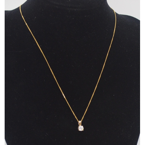 39 - Yellow gold necklace with 0.33ct diamond solitaire pendant marked as 9ct gold